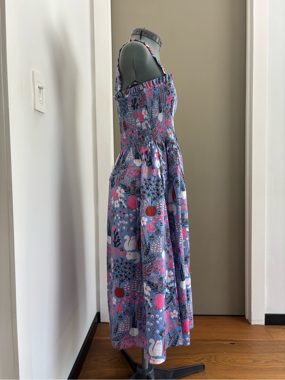 Kate Spade Garden Posy Cat Cactus Smocked Midi Dress Blue Size S - Picture 2 of 9